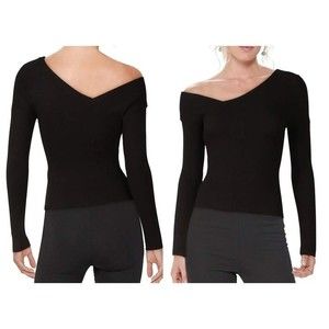 The Range Alloy Asymmetrical Ribbed Boat Neck Sweater Black L